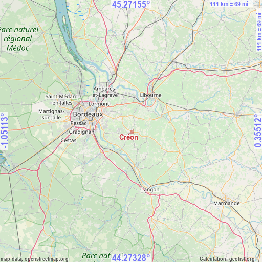 Créon on map