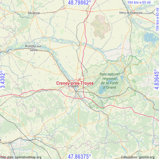 Creney-près-Troyes on map