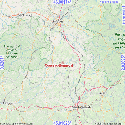 Coussac-Bonneval on map