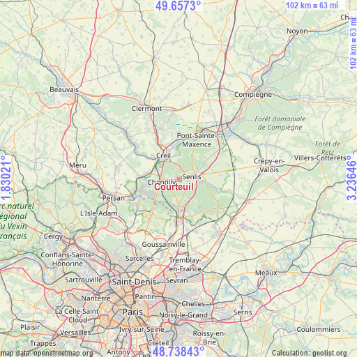 Courteuil on map