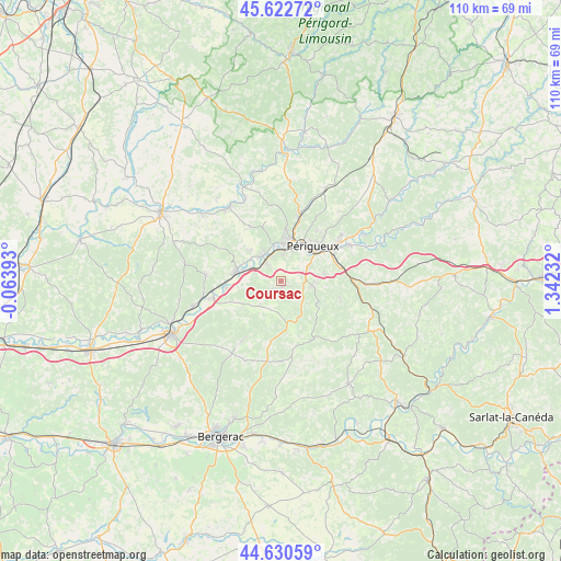 Coursac on map