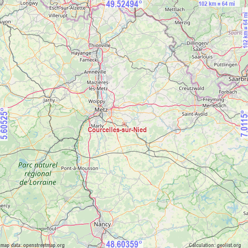 Courcelles-sur-Nied on map