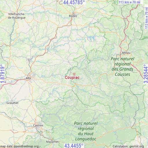 Coupiac on map