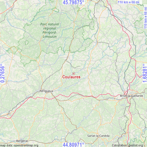 Coulaures on map