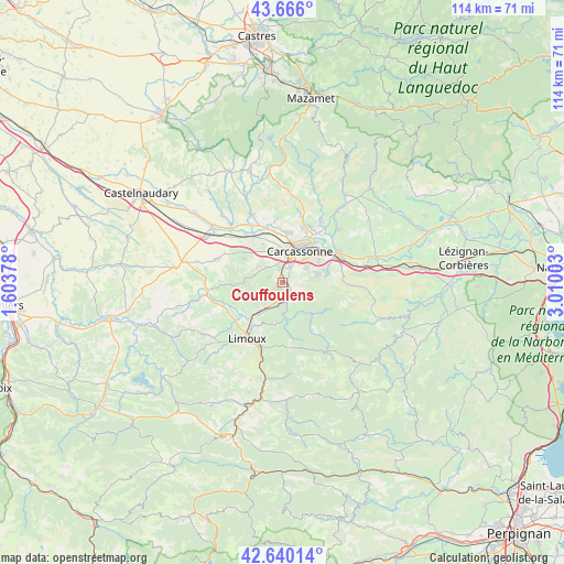 Couffoulens on map