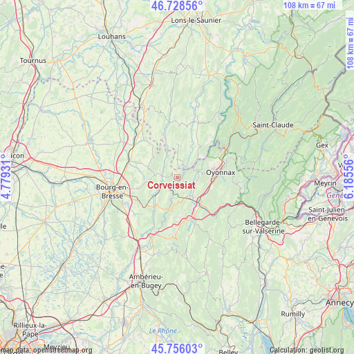 Corveissiat on map