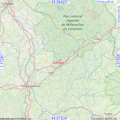Corrèze on map