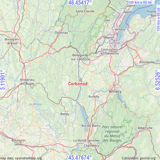 Corbonod on map