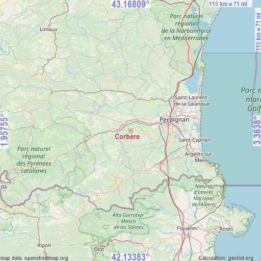 Corbère on map