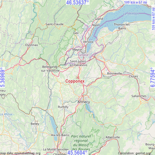 Copponex on map