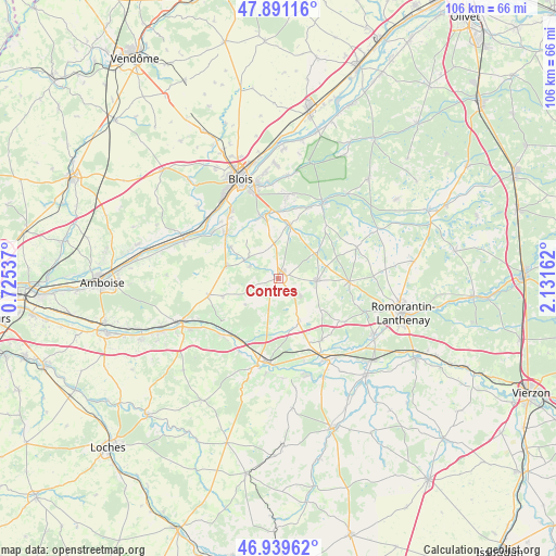 Contres on map