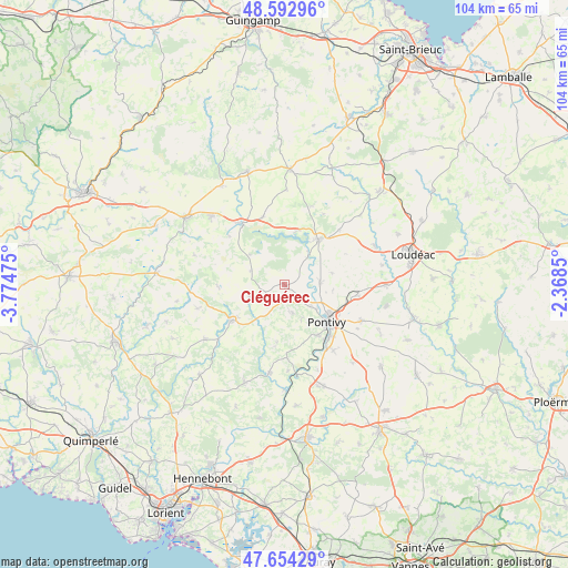 Cléguérec on map
