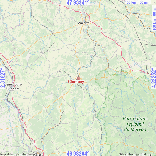 Clamecy on map