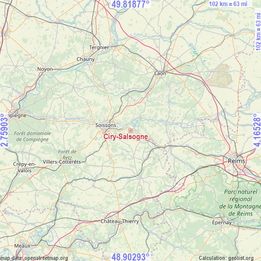 Ciry-Salsogne on map