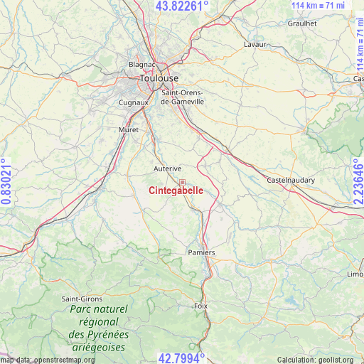 Cintegabelle on map