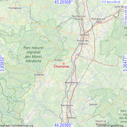 Chomérac on map