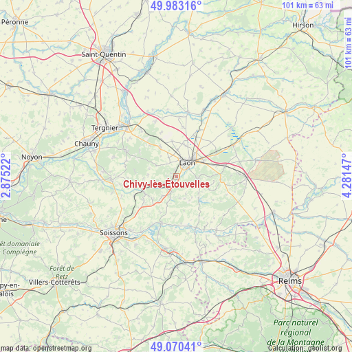 Chivy-lès-Étouvelles on map