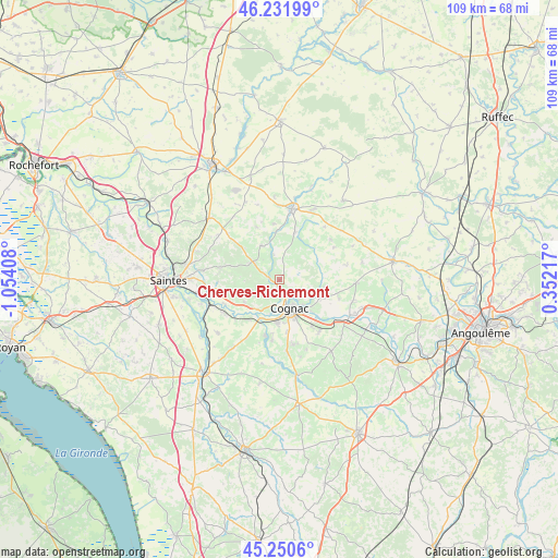 Cherves-Richemont on map