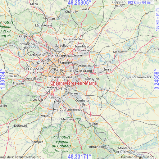 Chennevières-sur-Marne on map