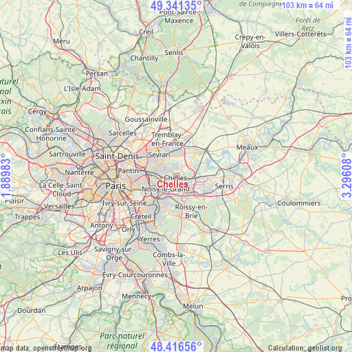 Chelles on map