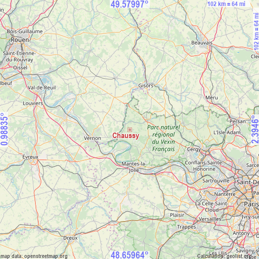 Chaussy on map