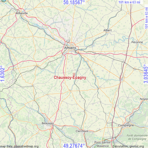 Chaussoy-Epagny on map