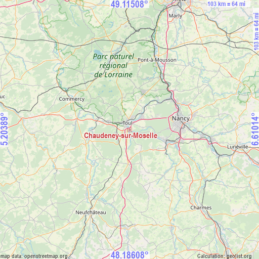 Chaudeney-sur-Moselle on map