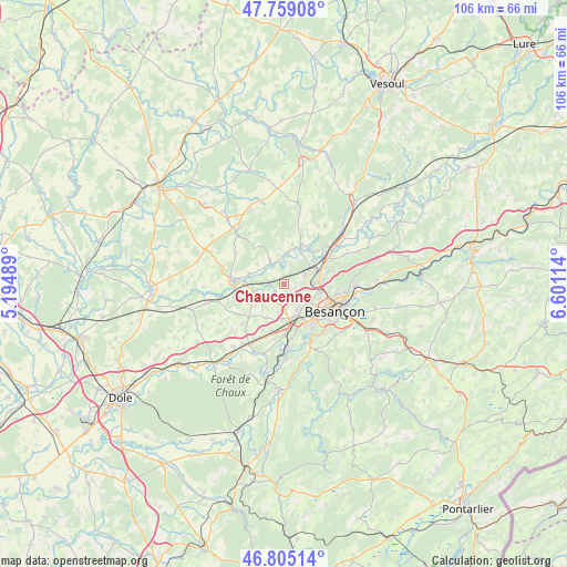 Chaucenne on map