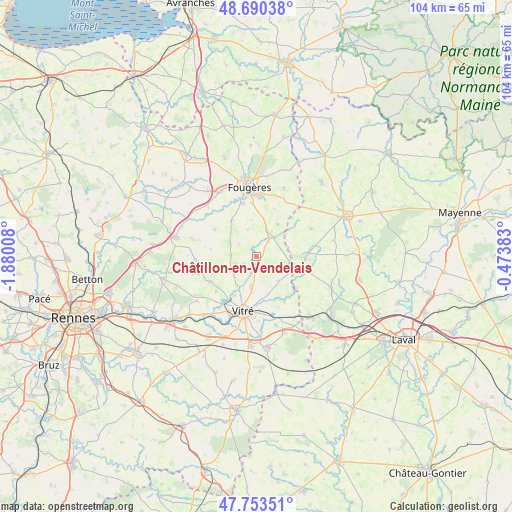 Châtillon-en-Vendelais on map