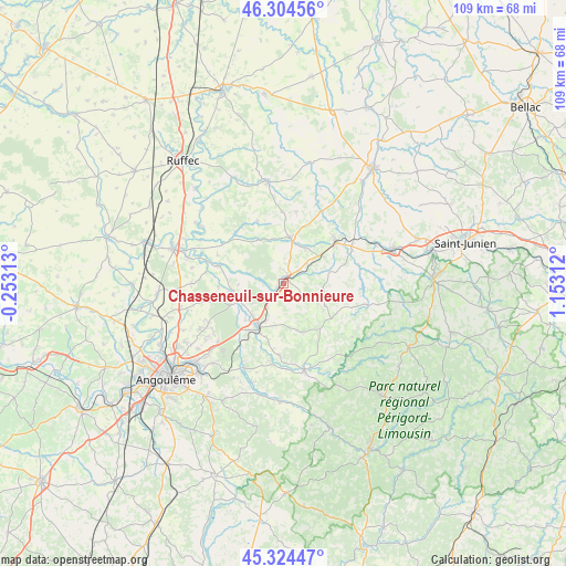 Chasseneuil-sur-Bonnieure on map