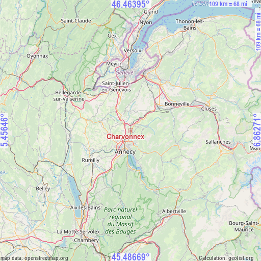 Charvonnex on map