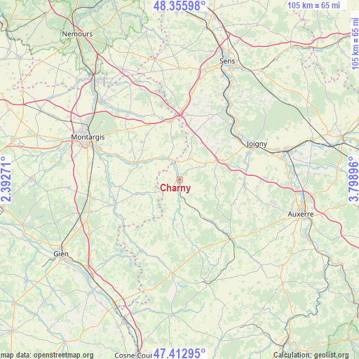 Charny on map