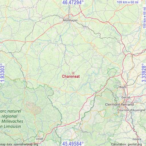 Charensat on map