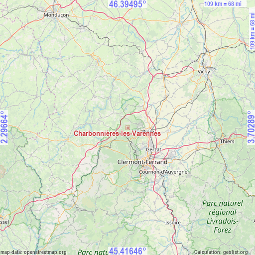 Charbonnières-les-Varennes on map