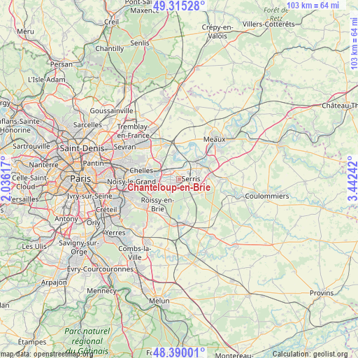 Chanteloup-en-Brie on map