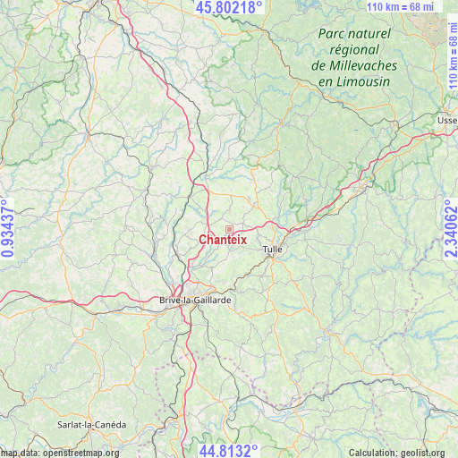 Chanteix on map