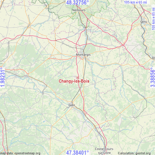 Changy-les-Bois on map