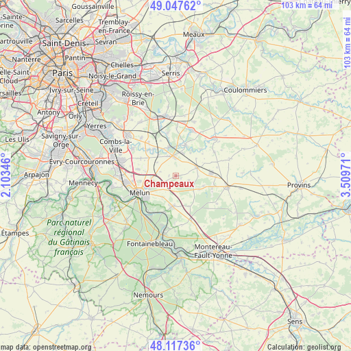 Champeaux on map