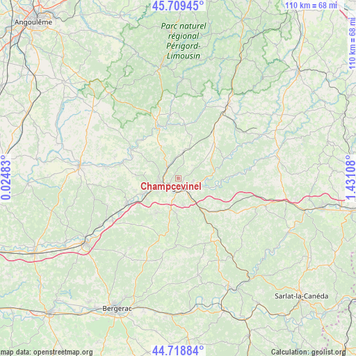 Champcevinel on map