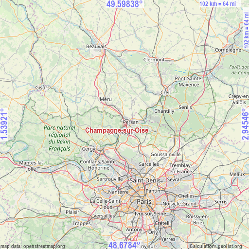 Champagne-sur-Oise on map