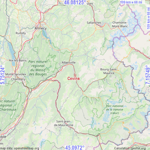 Cevins on map