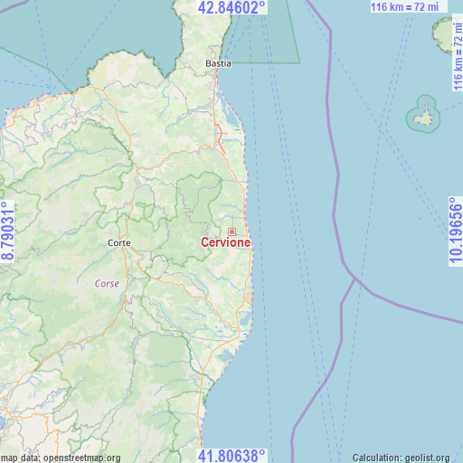 Cervione on map