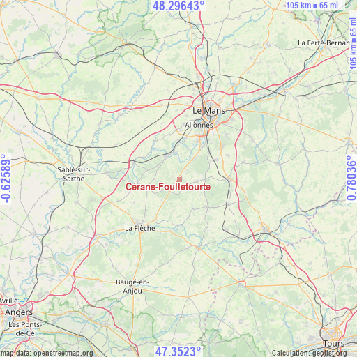 Cérans-Foulletourte on map