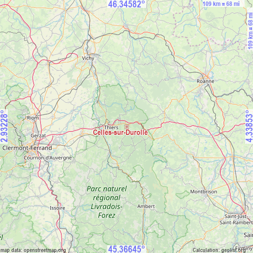 Celles-sur-Durolle on map