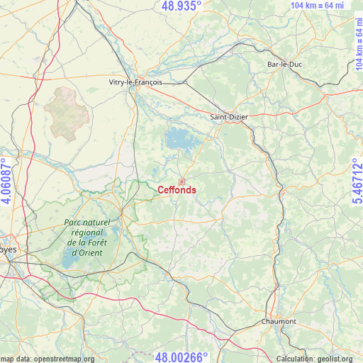 Ceffonds on map