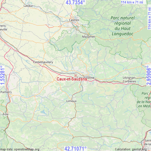Caux-et-Sauzens on map
