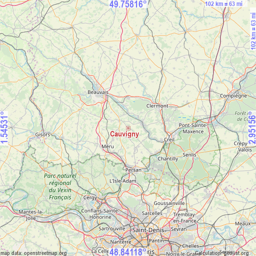 Cauvigny on map