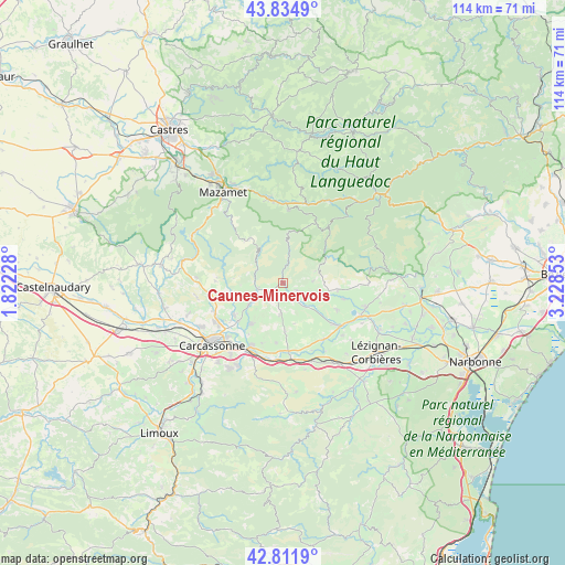 Caunes-Minervois on map