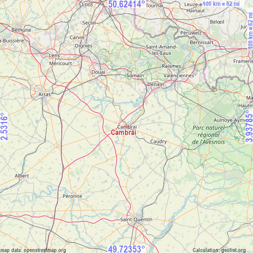 Cambrai on map