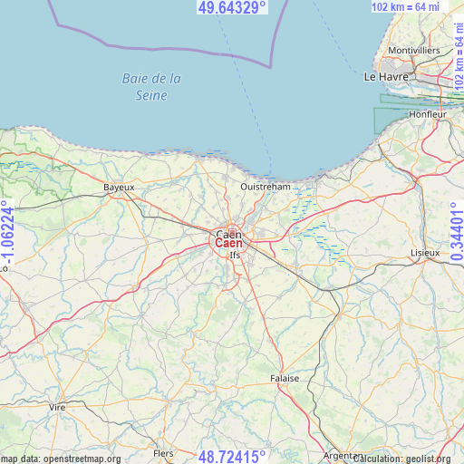 Caen on map